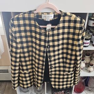 Jones New York Women's Black and Yellow Plaid Blazer